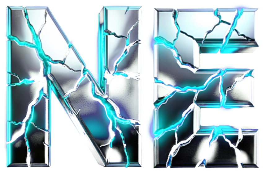 Neon parıltısı ve krom fontu.