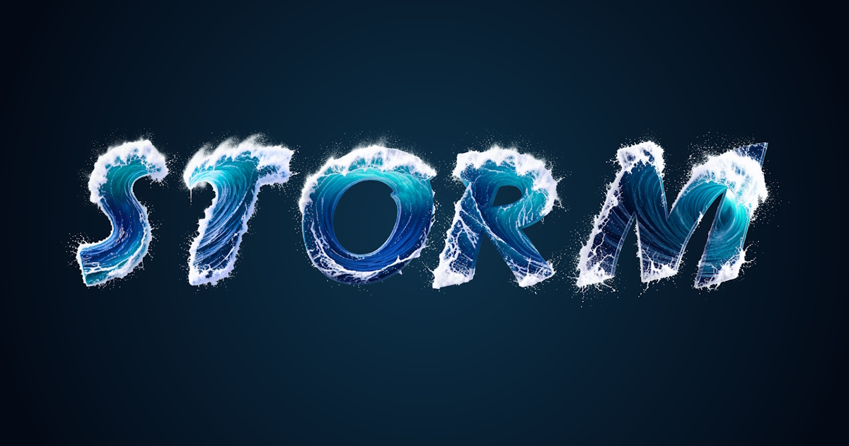 Su metni: Deniz dalgalarından ve köpükten oluşan 3D font üretimi örneği