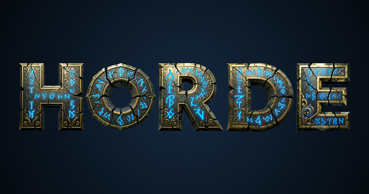 Sihirli metin: Taş 3D font üretimi örneği, mavi parlayan rünlerle