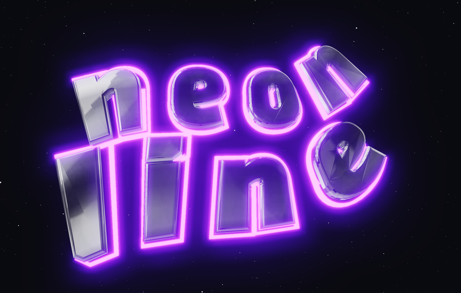 Retro 80'ler tarzında 3B metin. Neon krom yazı tipi.
