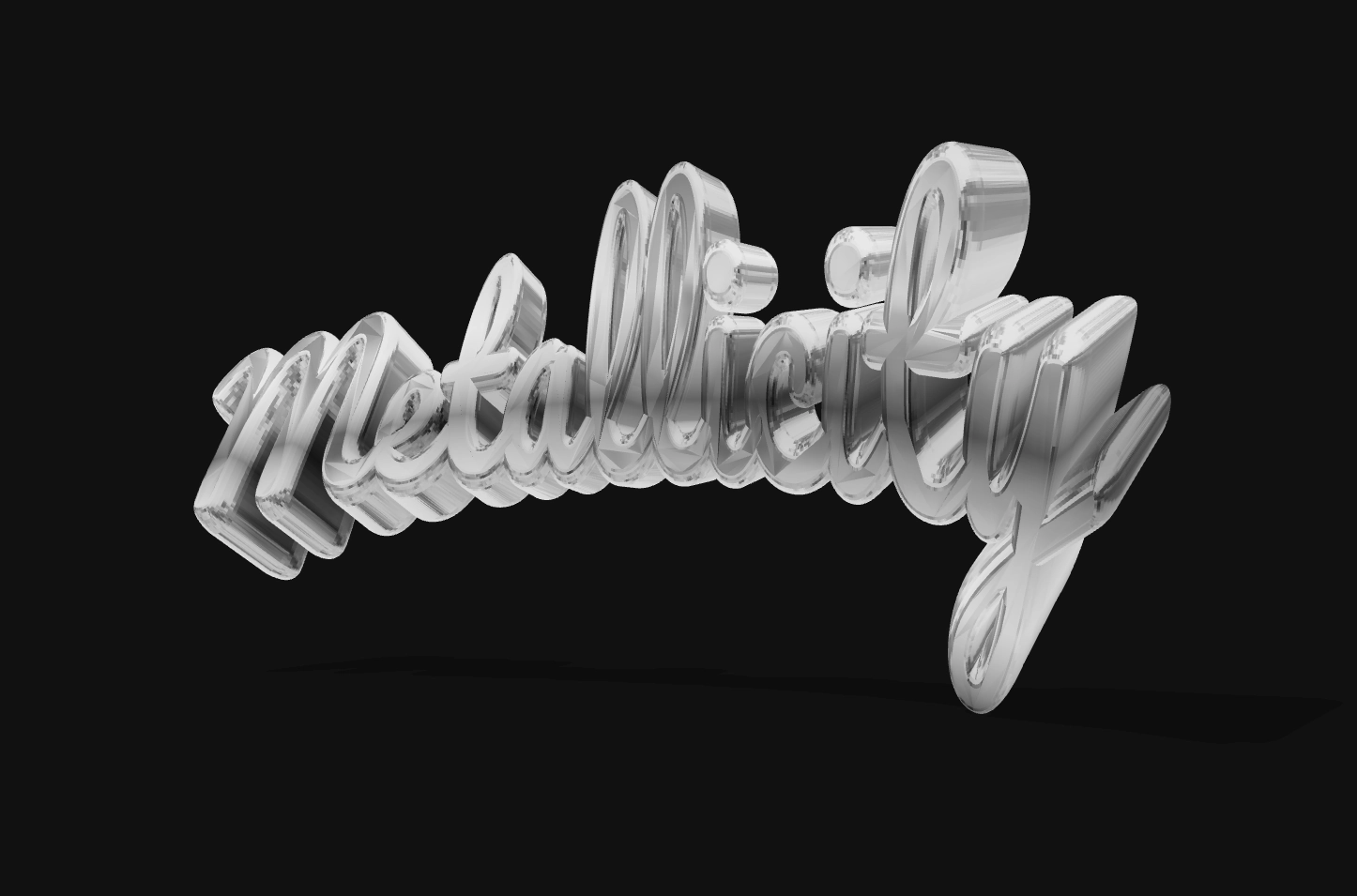 Parlak metal 3B metin. Sıvı metal tarzında yazı tipi.